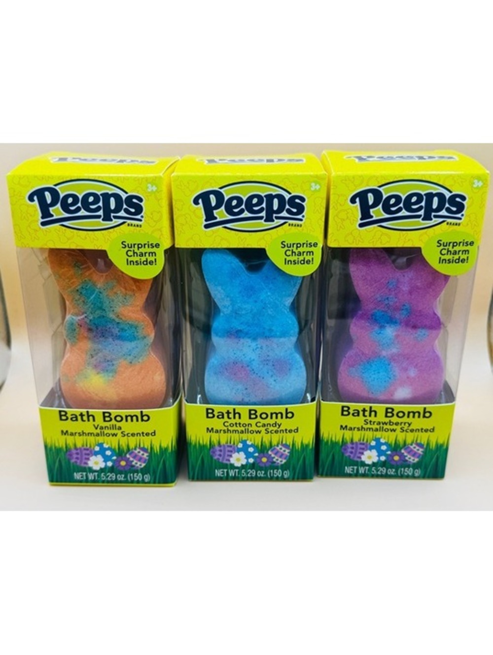 3 Peeps Bath Bombs w Charm Inside Vanilla, Cotton Candy and Strawberry New